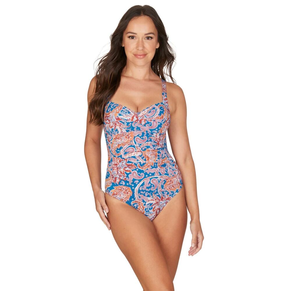 Nip Tuck One Piece Bathing Suit Swim Stretchy Paisley Beach Pool Vacation Sz 4
